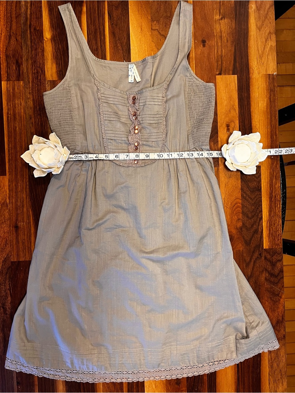 Maeve Taupe Scoop-Neck Midi Dress with Button Placket